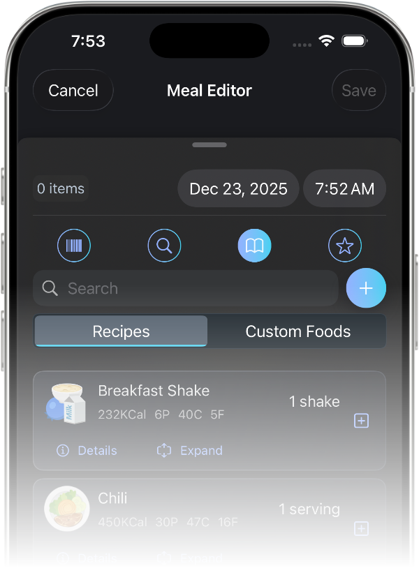 Custom recipes interface